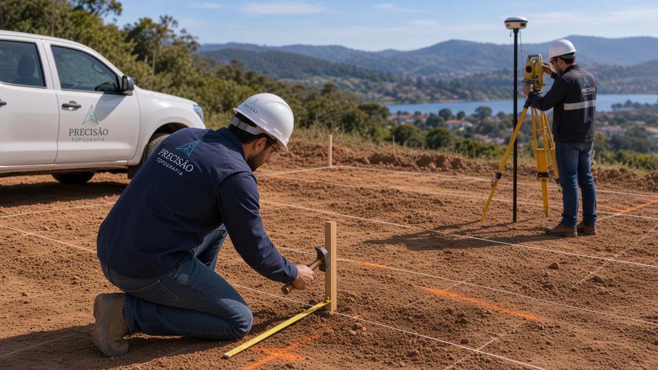 Marcação de eixos e alinhamentos no canteiro de obras