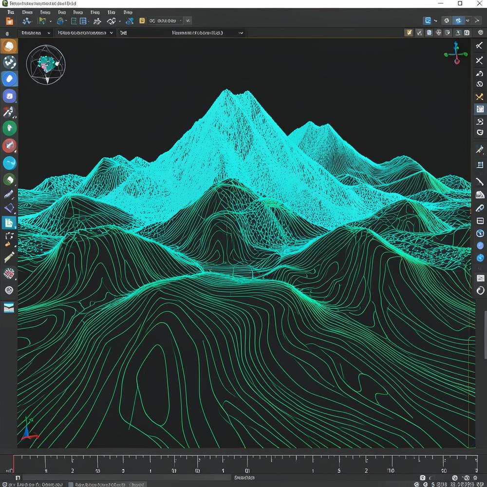Modelo digital de terreno com curvas de nível em tela de software
