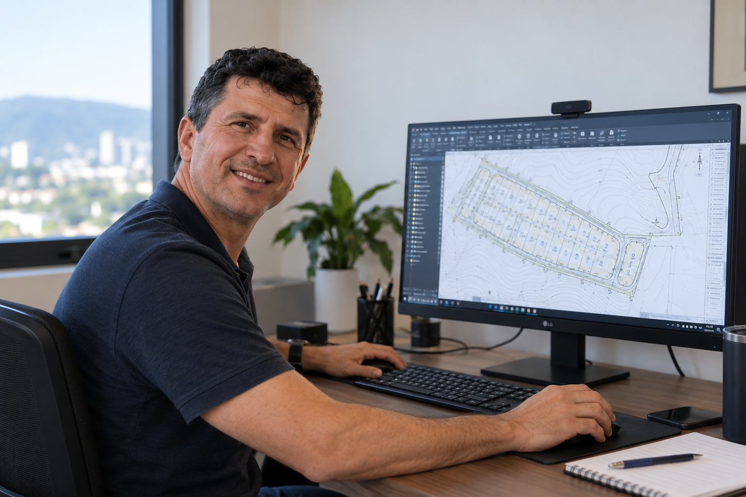 Jair P. Cruz trabalhando em um projeto técnico no computador