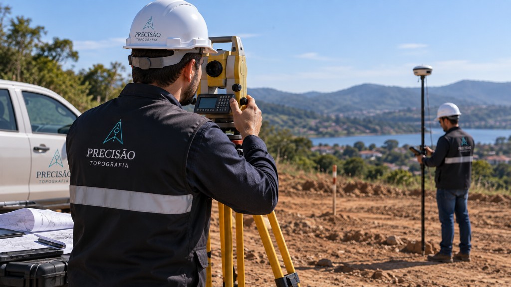 Medições em campo com equipamento de topografia
