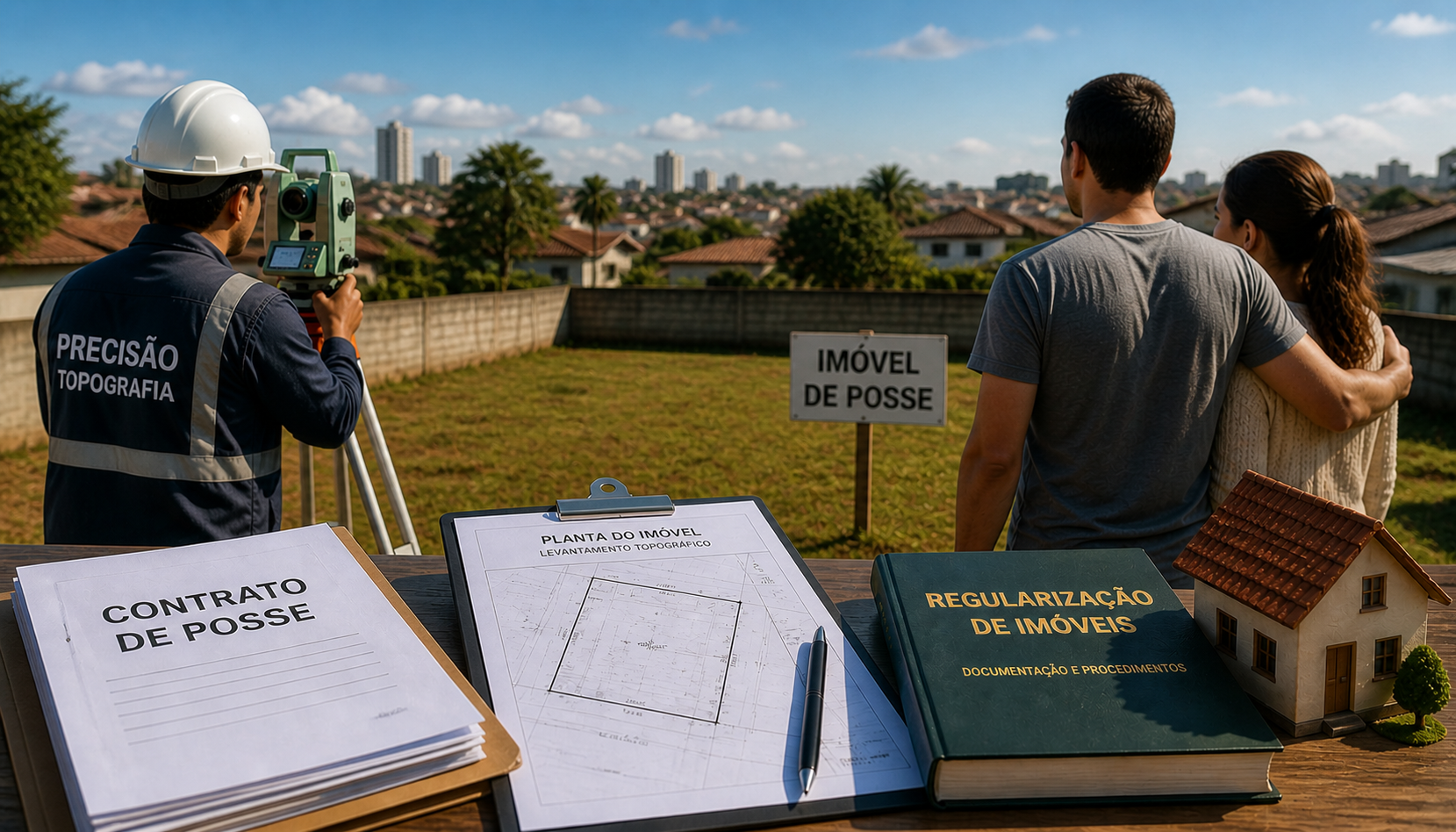 Análise documental e levantamento topográfico para regularização de imóvel de posse sem matrícula.