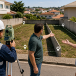 Análise técnica de divisa entre imóveis com levantamento topográfico e conferência de limites da propriedade.