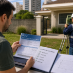 Comparação entre IPTU, matrícula e levantamento topográfico identificando possíveis irregularidades no imóvel.