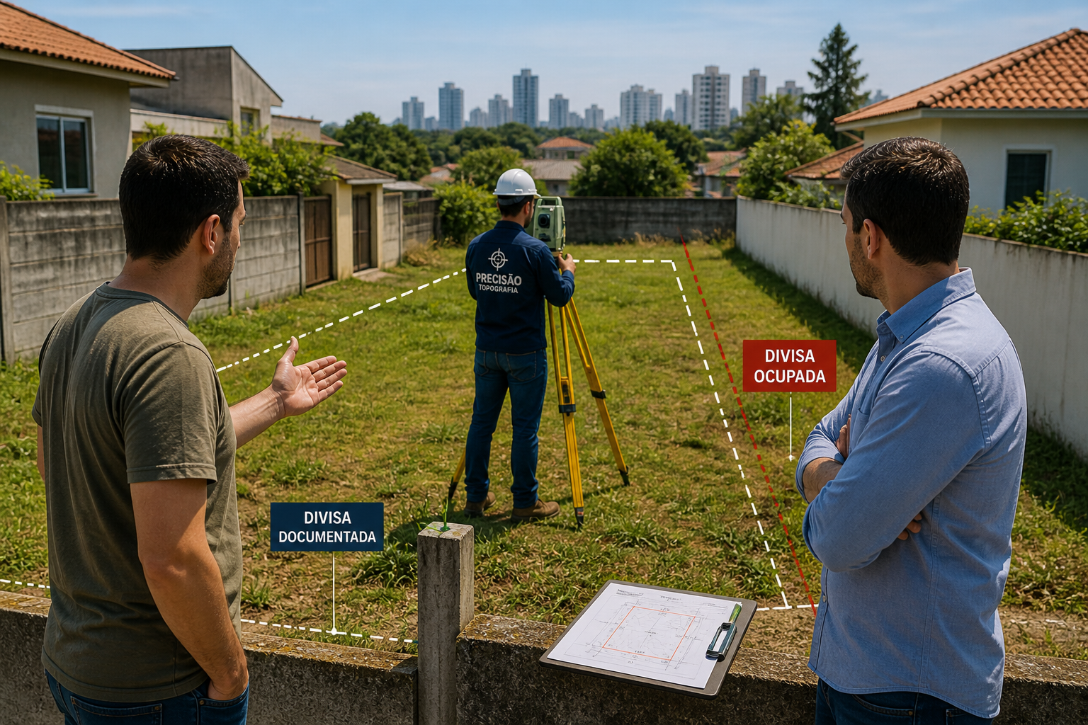 levantamento topográfico para identificação de divisa de terreno em área urbana
