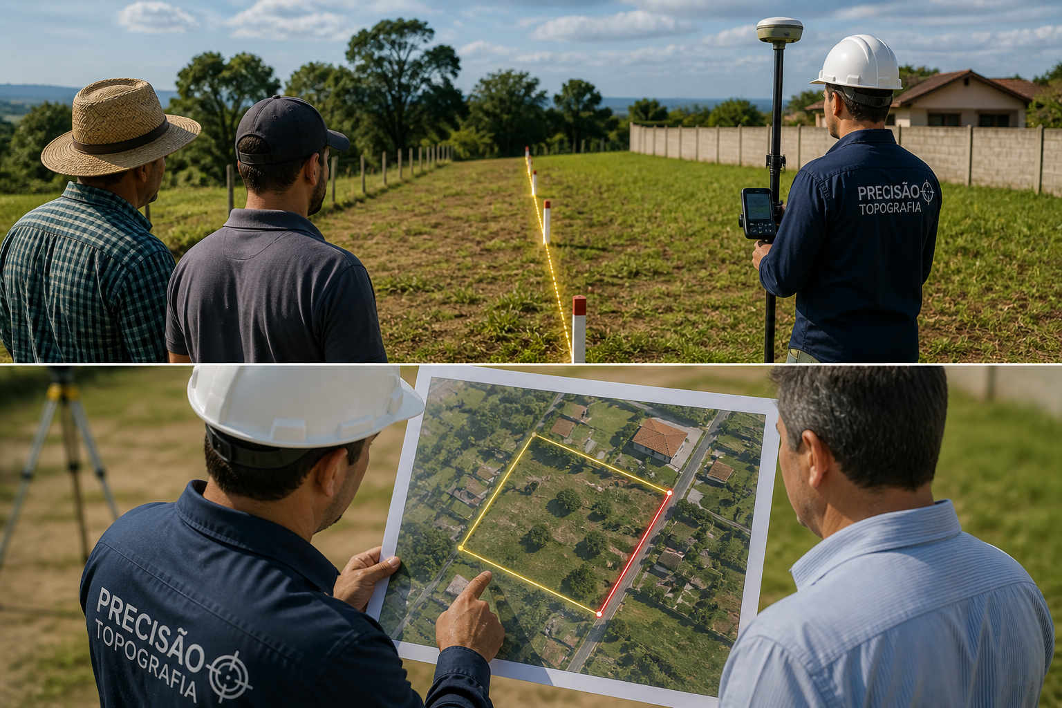 Levantamento topográfico identificando invasão de área vizinha e conferência dos limites reais do imóvel